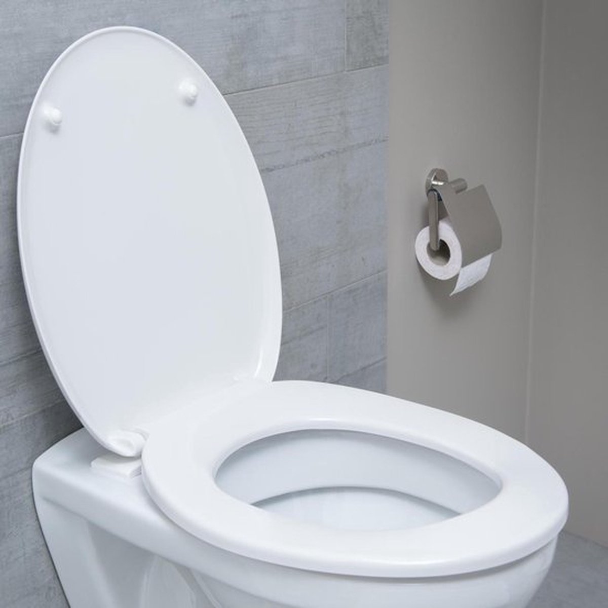 Siège de Toilette en Forme de D Abattant WC,Blanc Anti-Bactérienne Lunette  de Toilette avec Fermeture en Douceur Dégagement Ra[~45]