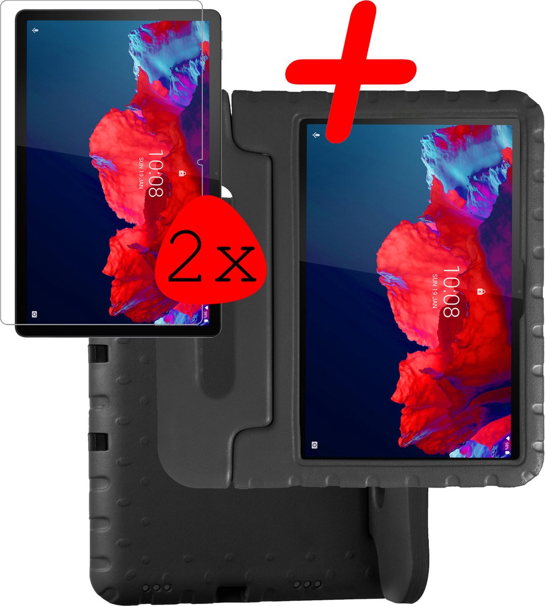 Hoesje Geschikt voor Lenovo Tab P11 Hoesje Kinder Hoes Shockproof Cover Met 2x Screenprotector - Kindvriendelijke Hoesje Geschikt voor Lenovo Tab P11 Hoes Kids Case - Zwart