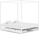 vidaXL Hemelbedframe met 4 lades massief grenenhout wit 180x200 cm