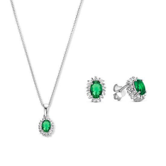 Parte Di Me Sorprendimi Dames Giftset/Ketting/Oorbellen/Oorknoppen Zilver - Groen/Zilver