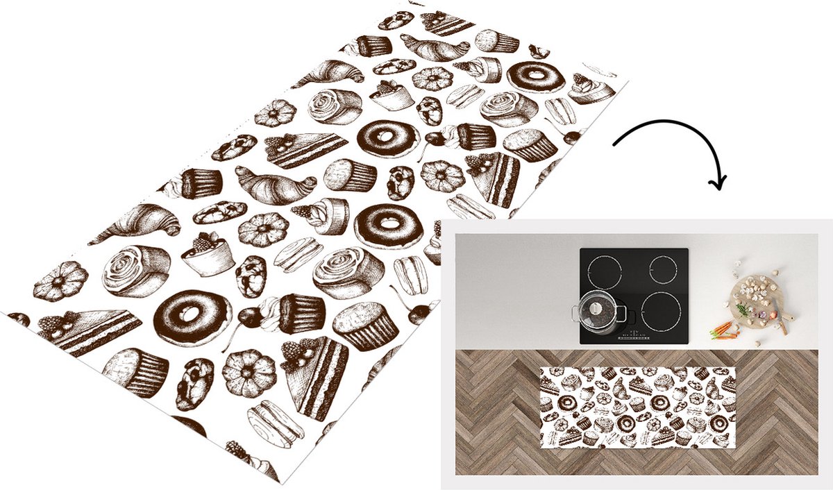 KitchenYeah Keukenloper - Loper keuken - Brood - Patisserie - Vintage - Design - 120x50 cm - Keukenloper vinyl Multicolor