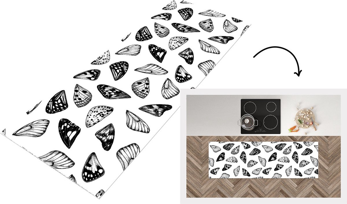 KitchenYeah Keukenloper - Loper keuken - Vlinder - Vleugels - Patronen - 150x50 cm - Keukenloper vinyl Multicolor