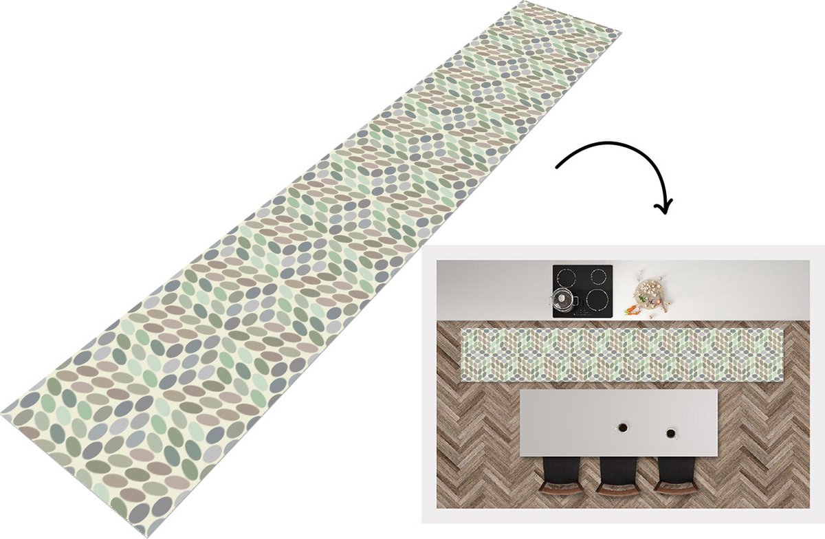 KitchenYeah Keukenloper - Loper keuken - Vintage - Stippen - 3D - Patroon - 300x50 cm - Keukenloper vinyl Multicolor