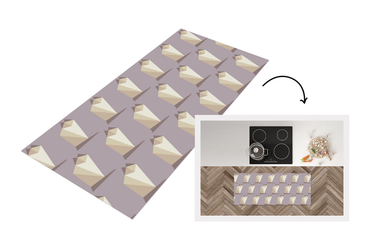 KitchenYeah Keukenloper - Loper keuken - Origami - Kat - Patronen - 120x50 cm - Keukenloper vinyl Multicolor