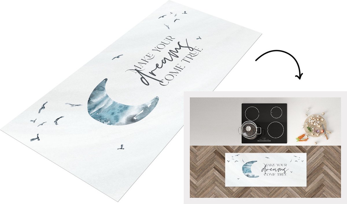 KitchenYeah Keukenloper - Loper keuken - Spreuken - Make your dreams come true - Quotes - Kinderen - 120x50 cm - Keukenloper vinyl Multicolor
