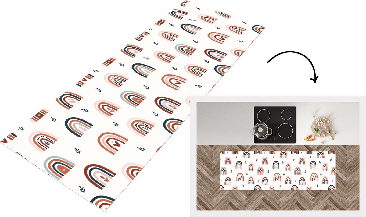 KitchenYeah Keukenloper - Loper keuken - Regenboog - Pastel - Patronen - Bohemian - 180x60 cm - Keukenloper vinyl Multicolor