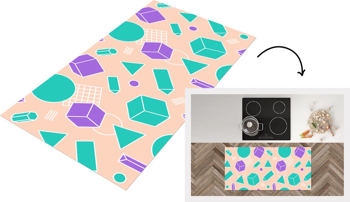 KitchenYeah Keukenloper - Loper keuken - Vintage - Patronen - Blokken - Keukenloper vinyl multicolor, foto 4