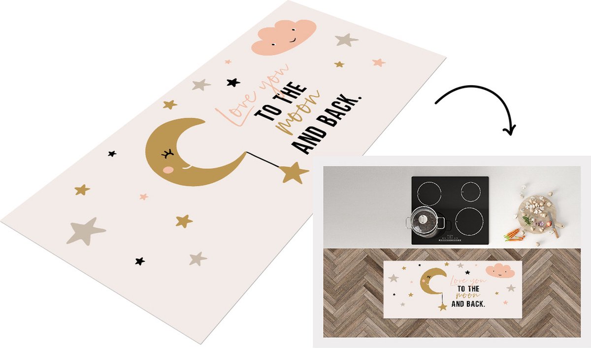 KitchenYeah Keukenloper - Loper keuken - Quotes - Love you to the moon and back - Spreuken - Kinderen - 120x50 cm - Keukenloper vinyl Multicolor