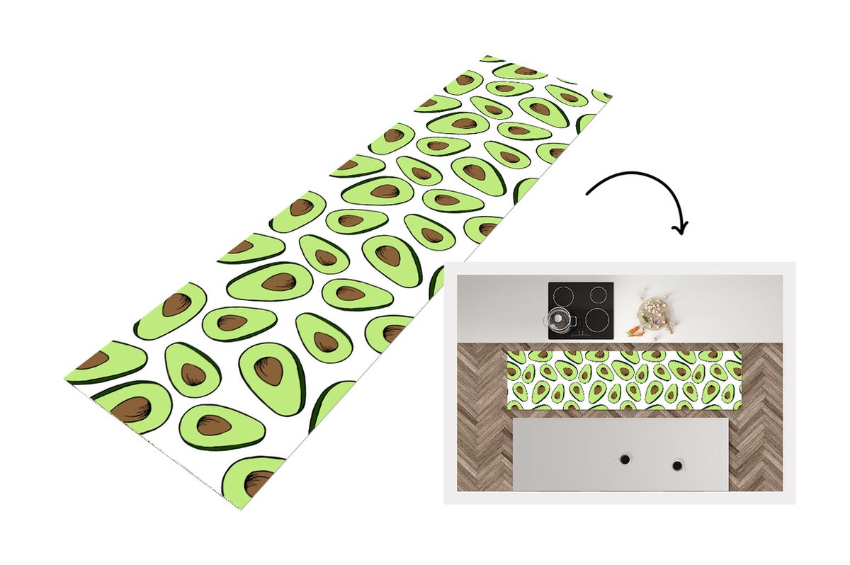 KitchenYeah Keukenloper - Loper keuken - Avocado - Patronen - Pastel - 200x50 cm - Keukenloper vinyl Multicolor