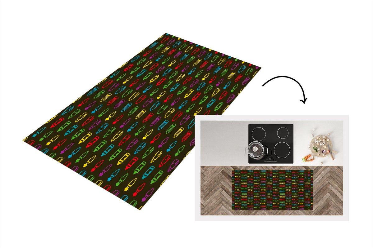 KitchenYeah Keukenloper - Loper keuken - Potloden - Patronen - Stift - Regenboog - Keukenloper vinyl multicolor, foto 4