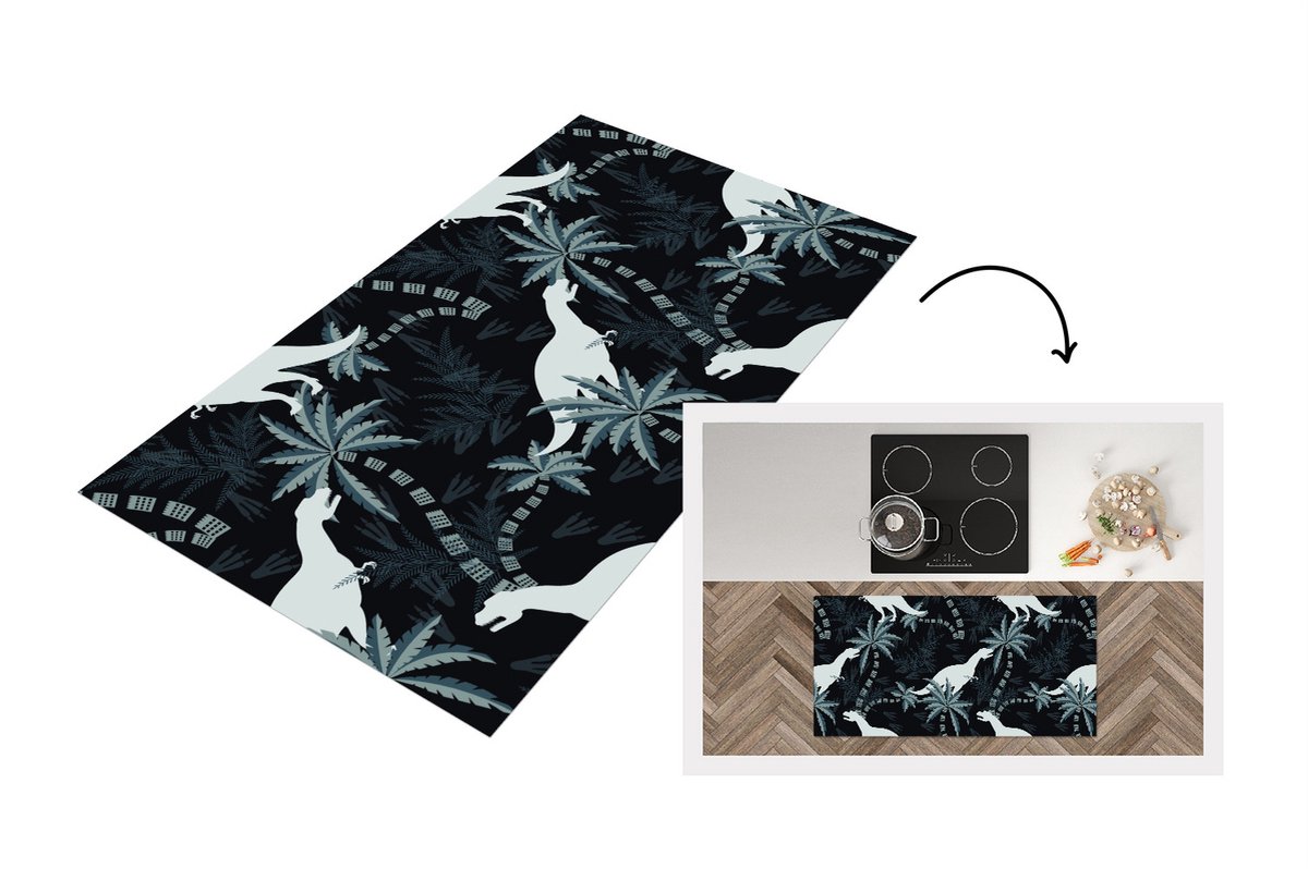KitchenYeah Keukenloper - Loper keuken - Patronen - Dino - Jungle - 120x60 cm - Keukenloper vinyl Multicolor