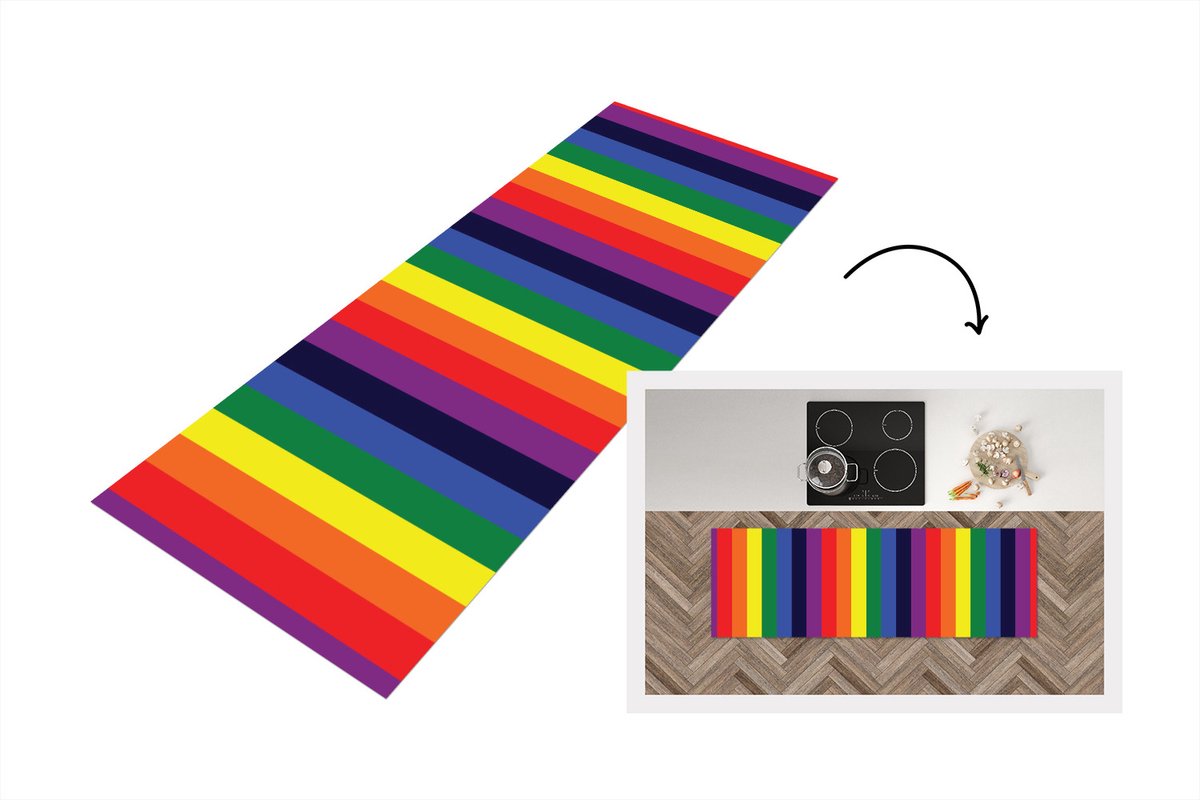 KitchenYeah Keukenloper - Loper keuken - Regenboog - Patronen - Pride - 150x50 cm - Keukenloper vinyl Multicolor