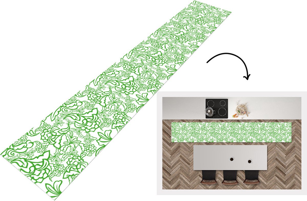 KitchenYeah Keukenloper - Loper keuken - Planten - Orientalism - Patroon - 300x50 cm - Keukenloper vinyl Multicolor