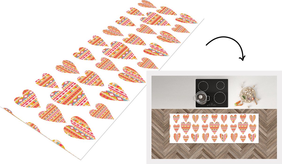 KitchenYeah Keukenloper - Loper keuken - Hart - Zuid-Amerika - Patronen - 150x50 cm - Keukenloper vinyl Multicolor