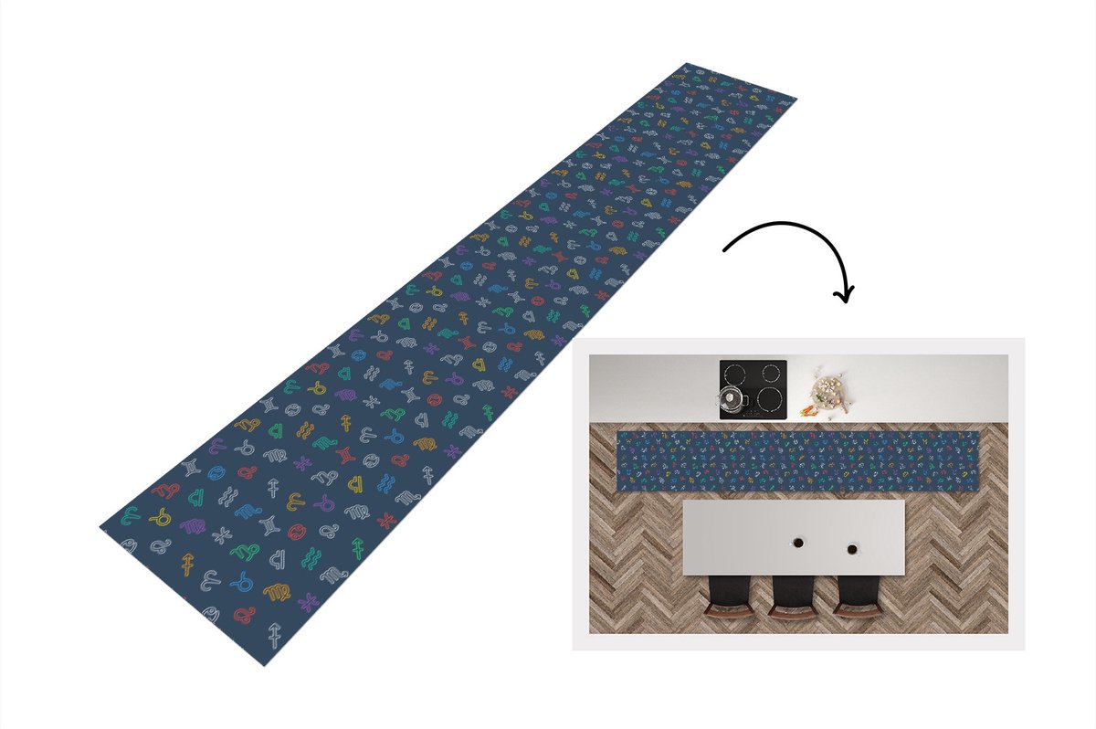 KitchenYeah Keukenloper - Loper keuken - Zodiac - Patroon - Astrologie - 300x50 cm - Keukenloper vinyl Multicolor
