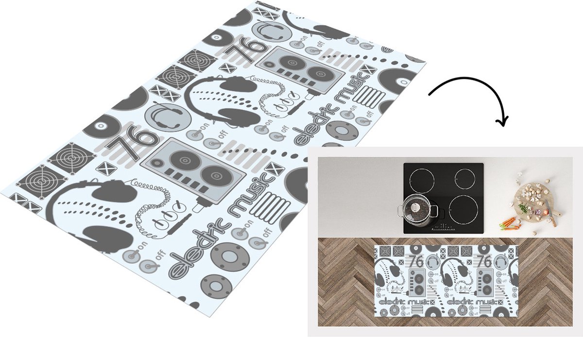 KitchenYeah Keukenloper - Loper keuken - DJ - Koptelefoon - Vintage - Tekening - Design - Keukenloper vinyl multicolor, foto 2