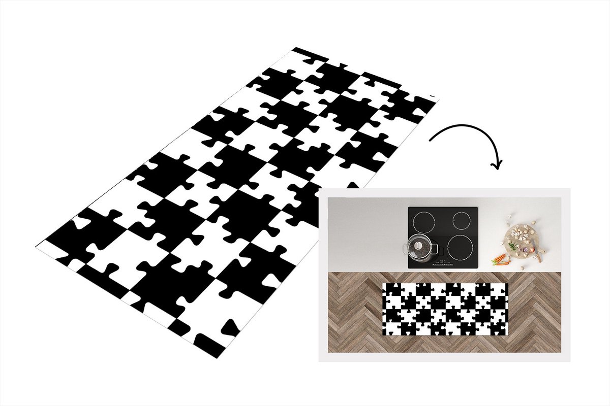 KitchenYeah Keukenloper - Loper keuken - Puzzel - Schaken - Patronen - 120x50 cm - Keukenloper vinyl Multicolor