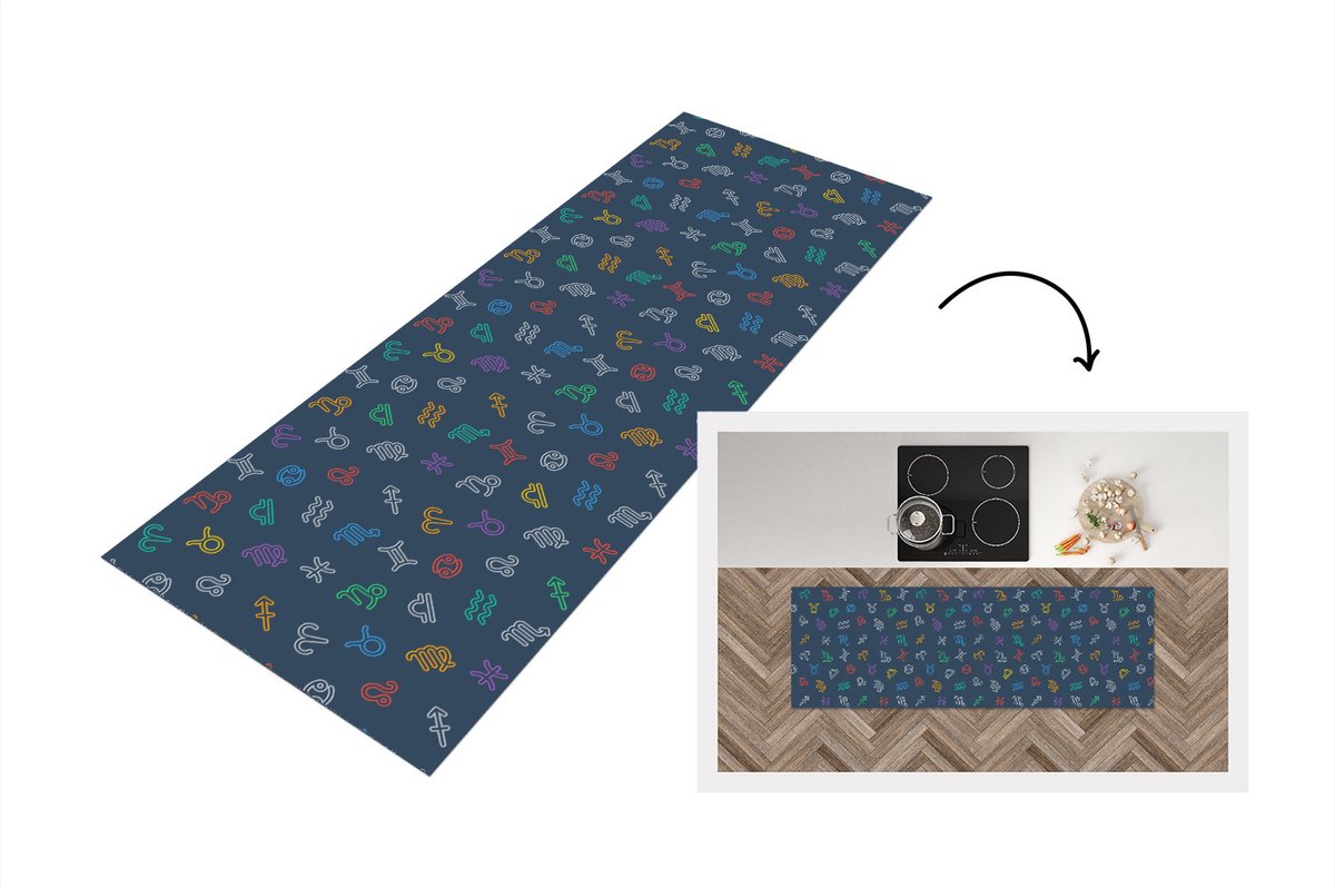 KitchenYeah Keukenloper - Loper keuken - Zodiac - Patroon - Astrologie - 180x60 cm - Keukenloper vinyl Multicolor