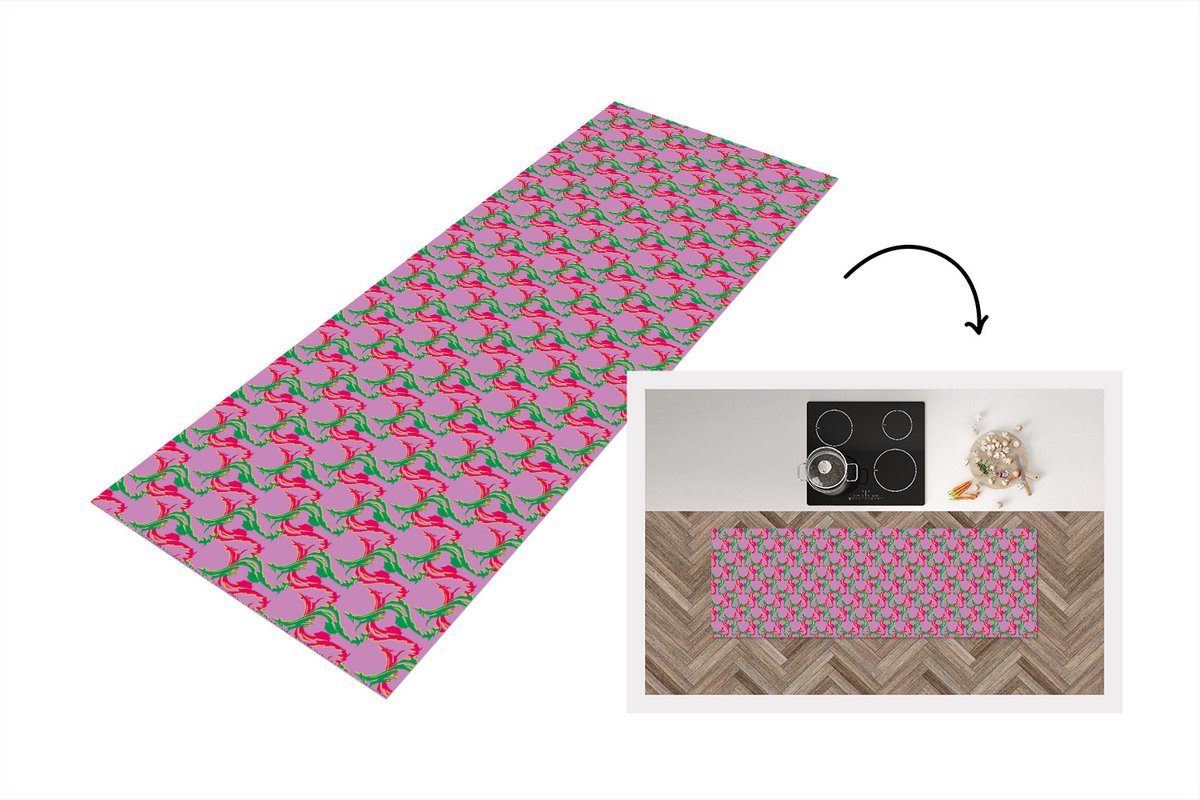KitchenYeah Keukenloper - Loper keuken - Hert - Patroon - Paars - 150x50 cm - Keukenloper vinyl Multicolor