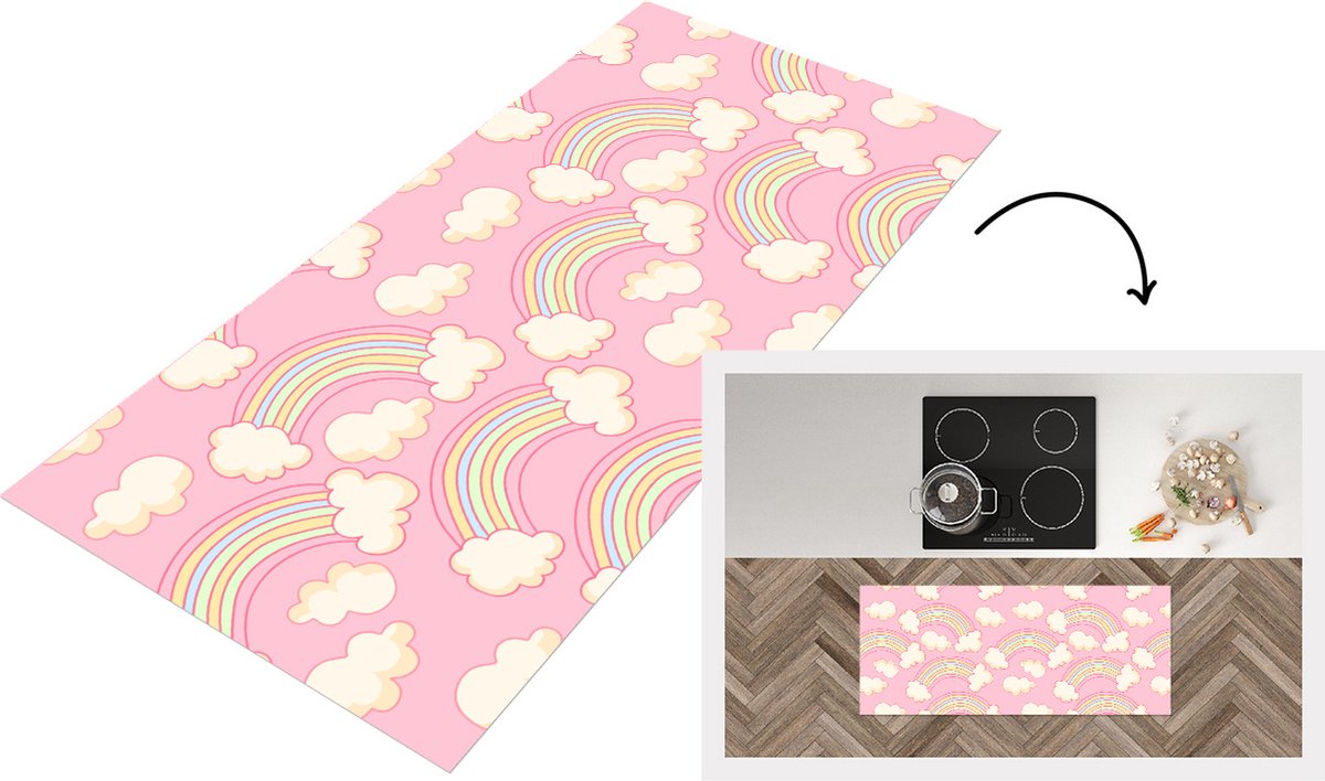 KitchenYeah Keukenloper - Loper keuken - Regenboog - Wolken - Patronen - 120x50 cm - Keukenloper vinyl Multicolor