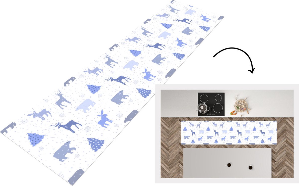KitchenYeah Keukenloper - Loper keuken - Hert - Patroon - Sneeuw - 240x60 cm - Keukenloper vinyl Multicolor