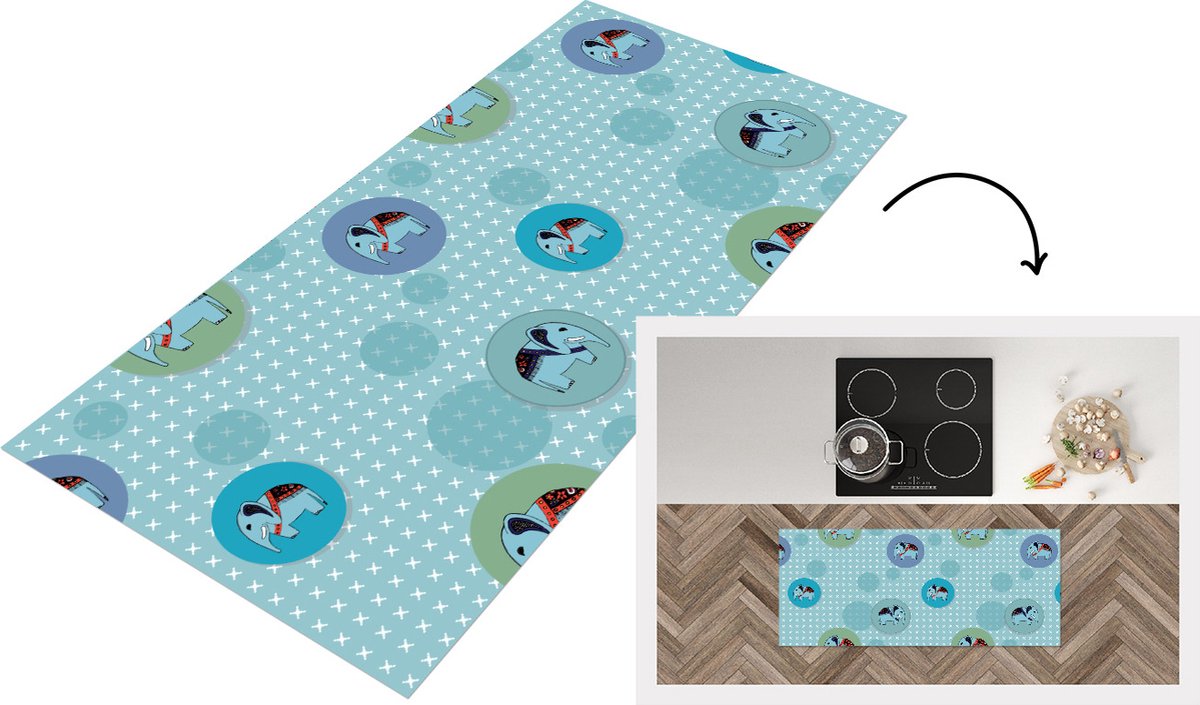 KitchenYeah Keukenloper - Loper keuken - Olifant - Stippen - Design - 120x50 cm - Keukenloper vinyl Multicolor