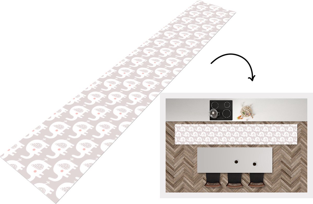 KitchenYeah Keukenloper - Loper keuken - Olifant - Design - Stippen - 300x50 cm - Keukenloper vinyl Multicolor