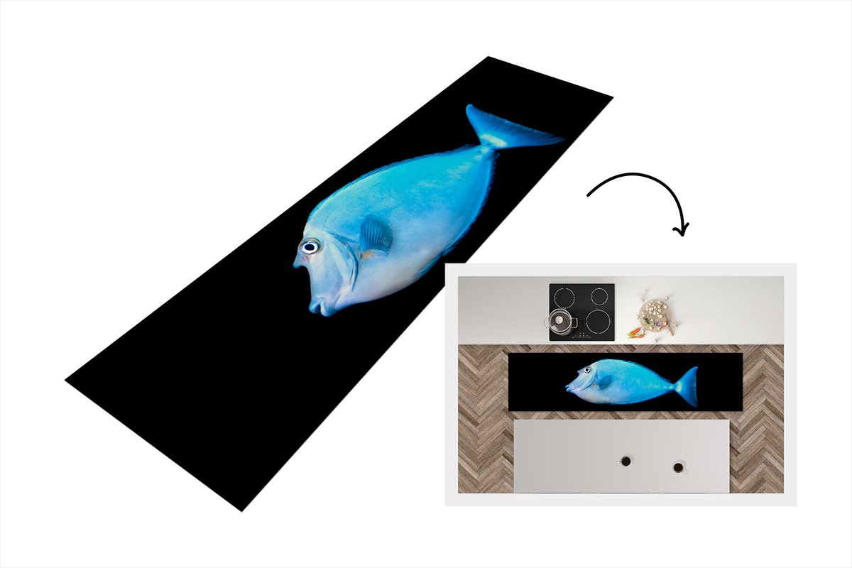 KitchenYeah Keukenloper - Loper keuken - Vis - Zeedieren - Zwart - 240x60 cm - Keukenloper vinyl Multicolor