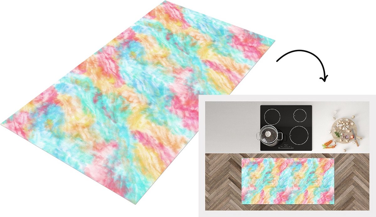 KitchenYeah Keukenloper - Loper keuken - Textiel - Tie dye - Verf - Patronen - 120x60 cm - Keukenloper vinyl Multicolor
