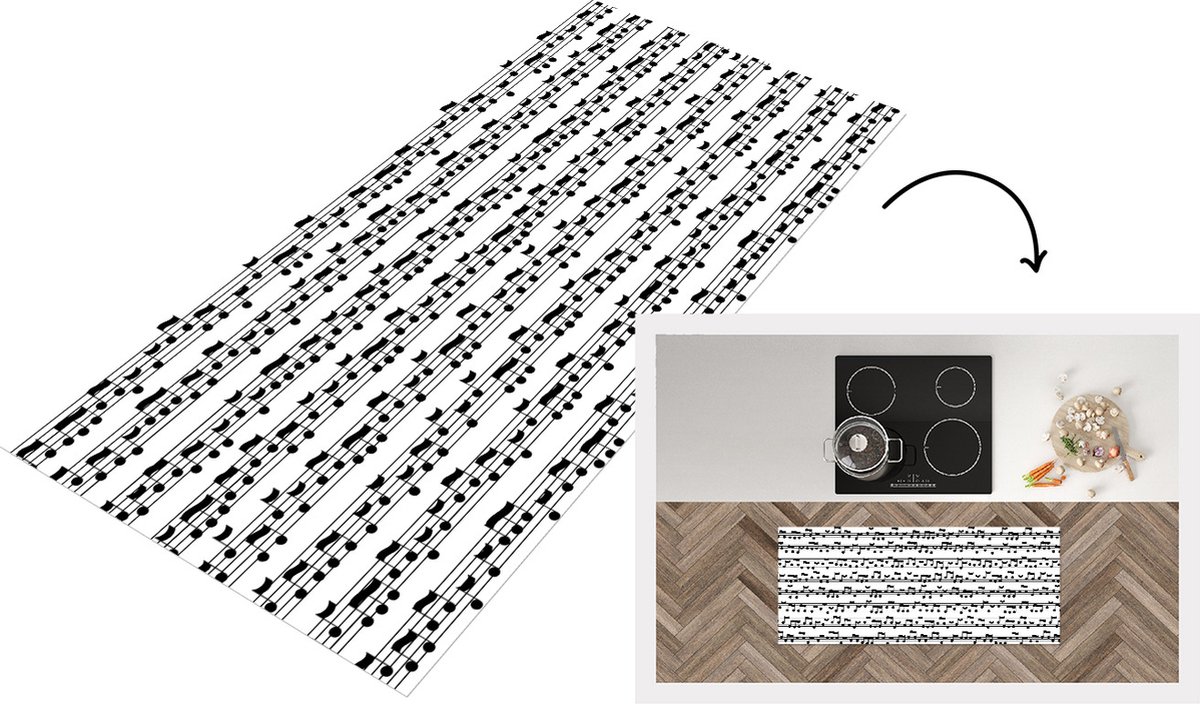 KitchenYeah Keukenloper - Loper keuken - Muziek - Patronen - Muzieknoten - 120x50 cm - Keukenloper vinyl Multicolor