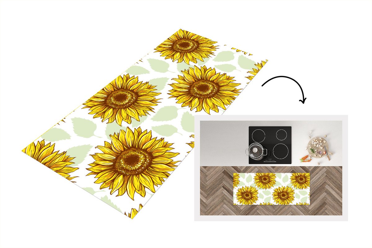 KitchenYeah Keukenloper - Loper keuken - Zonnebloem - Patronen - Bloemen - 120x50 cm - Keukenloper vinyl Multicolor
