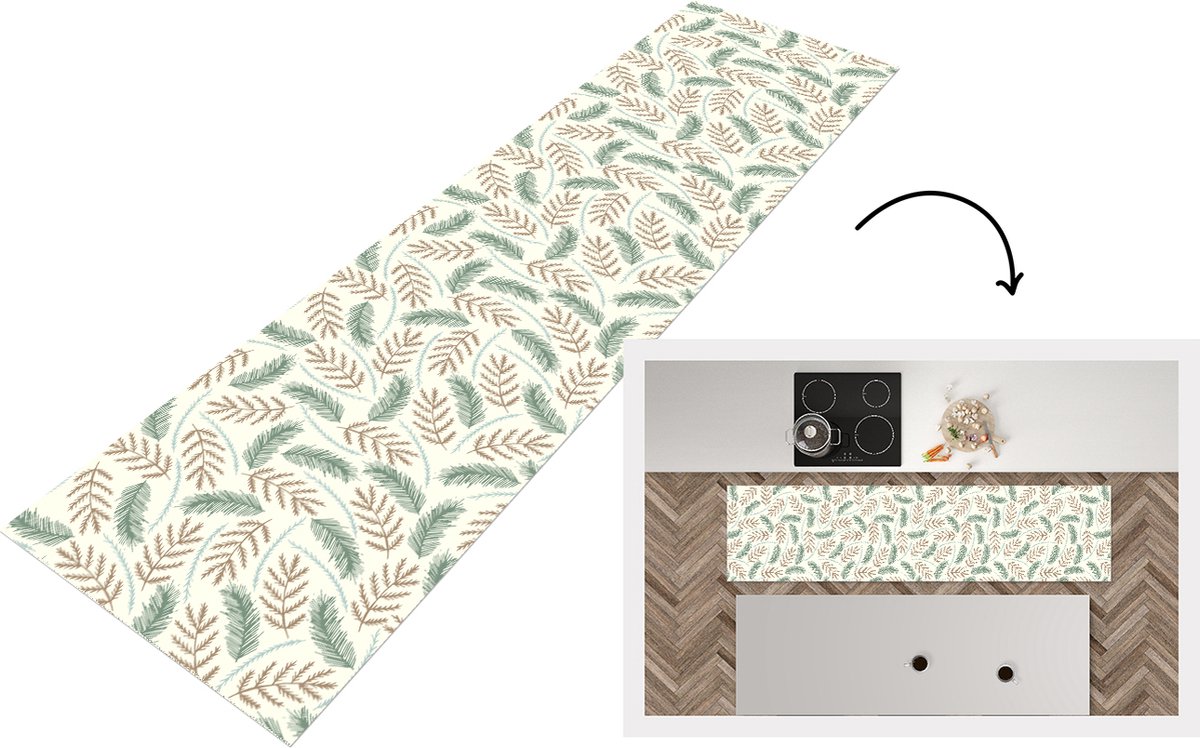 KitchenYeah Keukenloper - Loper keuken - Kerst - Patronen - Takken - 240x60 cm - Keukenloper vinyl Multicolor