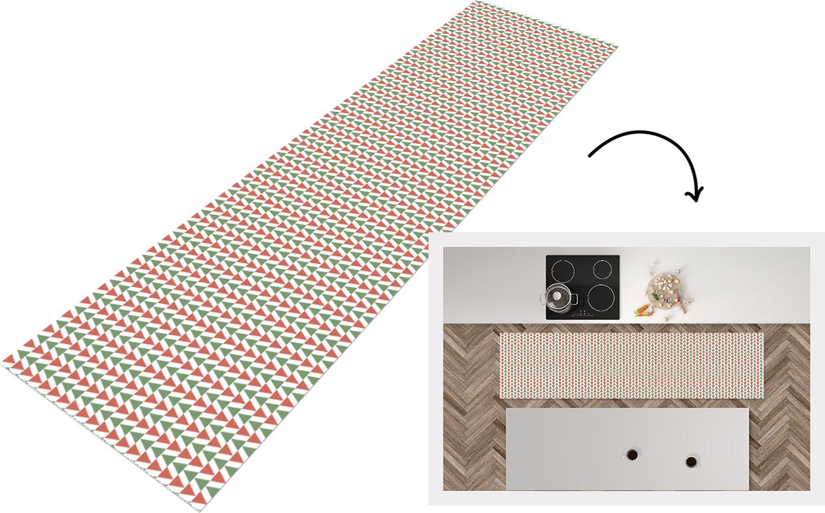 KitchenYeah Keukenloper - Loper keuken - Kerst - Patronen - Driehoek - 200x50 cm - Keukenloper vinyl Multicolor