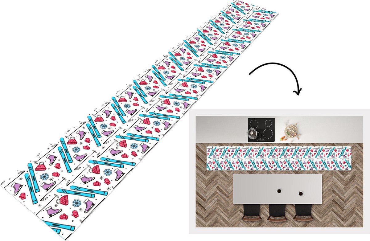 KitchenYeah Keukenloper - Loper keuken - Wintersport - Patronen - Schaatsen - Keukenloper vinyl multicolor, foto 5