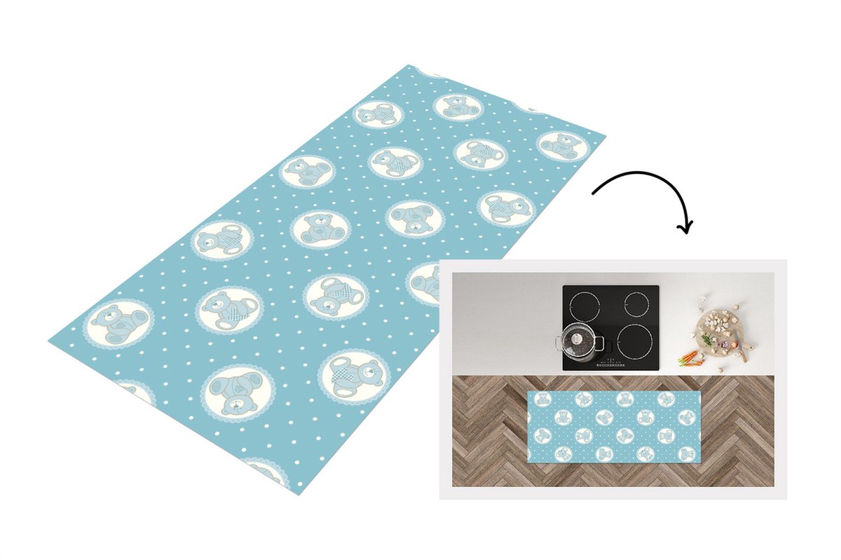 KitchenYeah Keukenloper - Loper keuken - Teddybeer - Knuffeldieren - Patronen - Knuffels - Keukenloper vinyl Multicolor