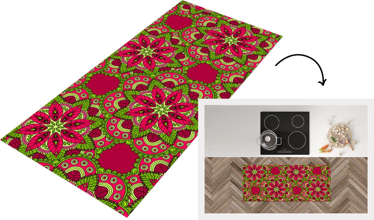 KitchenYeah Keukenloper - Loper keuken - Hippie - Mandala - Bloemen - Design - 120x50 cm - Keukenloper vinyl Multicolor