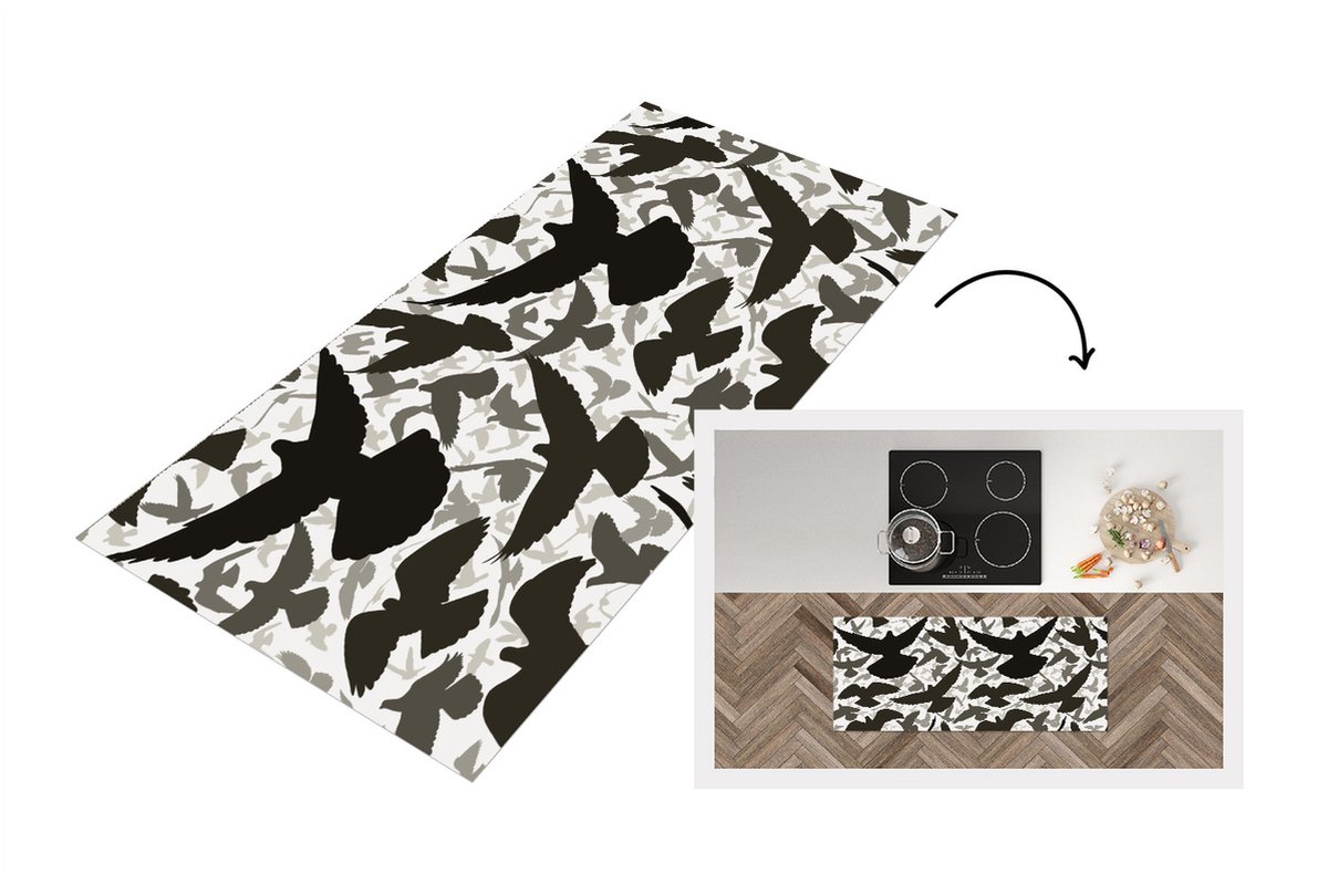 KitchenYeah Keukenloper - Loper keuken - Duif - Vliegen - Patronen - Vogels - 120x50 cm - Keukenloper vinyl Multicolor