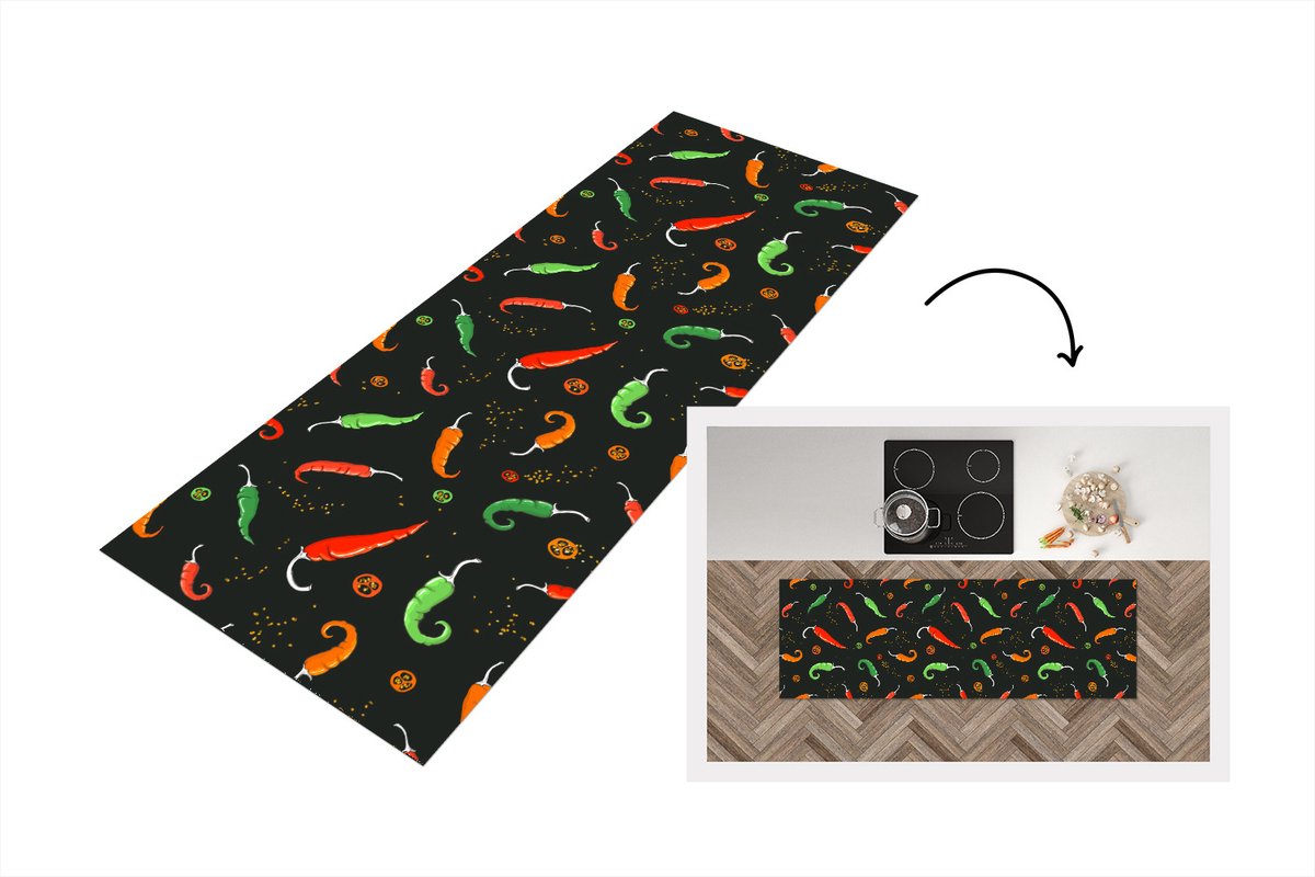 KitchenYeah Keukenloper - Loper keuken - Peper - Patronen - Zaden - Keukenloper vinyl multicolor, foto 4