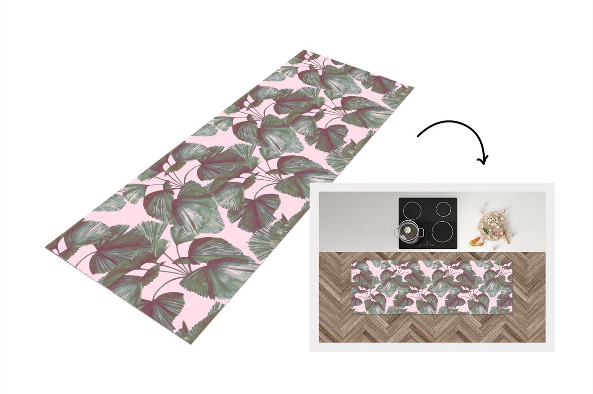 KitchenYeah Keukenloper - Loper keuken - Bladeren - Vintage - Tropisch - Patronen - 180x60 cm - Keukenloper vinyl Multicolor
