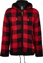 SHAKALOHA Gebreid Wollen Heren/Uni Vest van Schapenwol met Polyester Fleece voering en vaste capuchon met binnenkraag - M Checker ZH RedBlack XXL