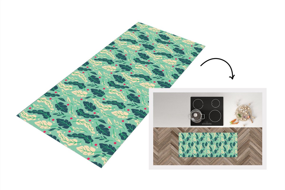 KitchenYeah Keukenloper - Loper keuken - Bladeren - Bes - Patroon - Winter - 120x50 cm - Keukenloper vinyl Multicolor