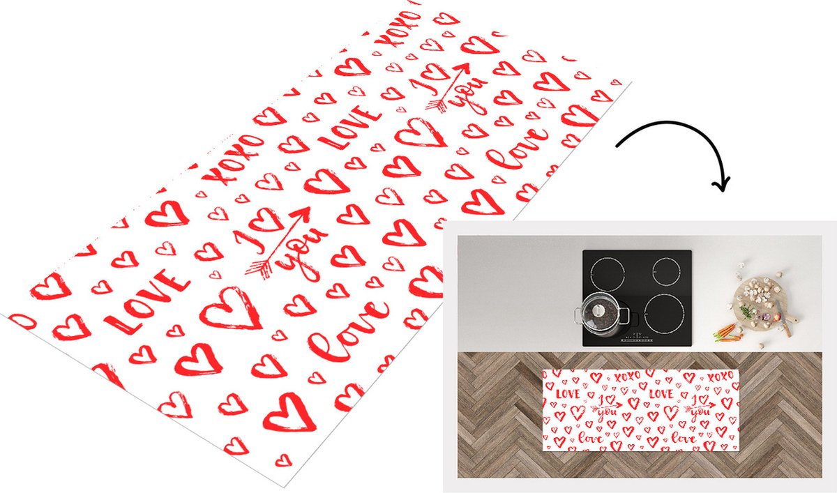 KitchenYeah Keukenloper - Loper keuken - Love - Liefde - Liefdes cadeau - 120x50 cm - Keukenloper vinyl Multicolor