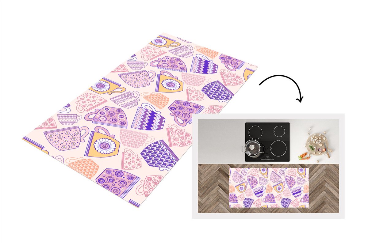 KitchenYeah Keukenloper - Loper keuken - Patronen - Theekopjes - Thee - 120x60 cm - Keukenloper vinyl Multicolor
