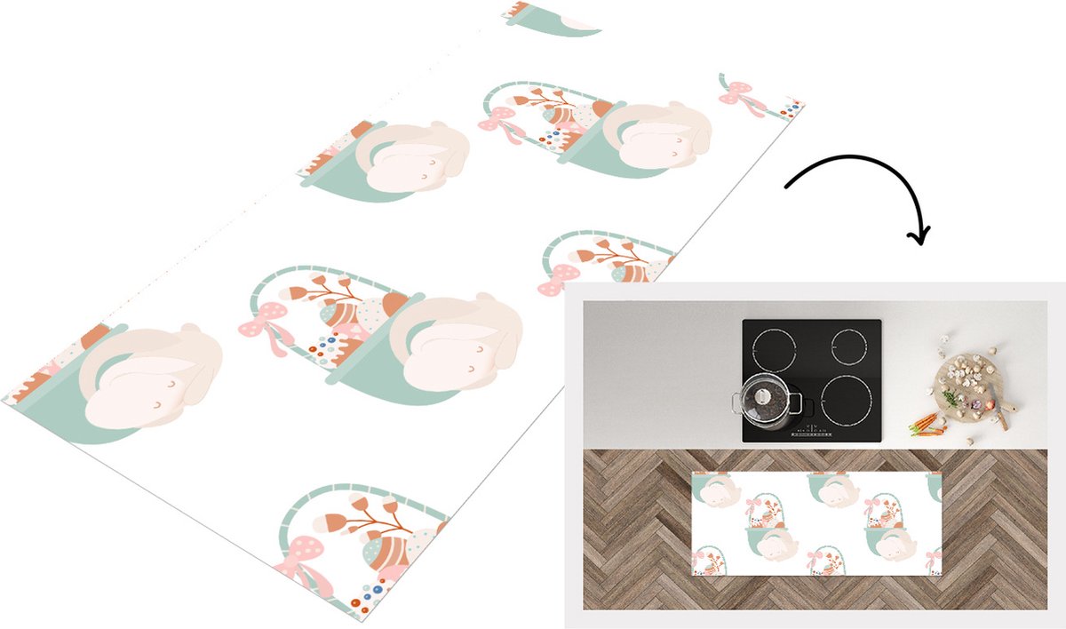 KitchenYeah Keukenloper - Loper keuken - Patroon - Pasen - Paasmand - 120x50 cm - Keukenloper vinyl Multicolor