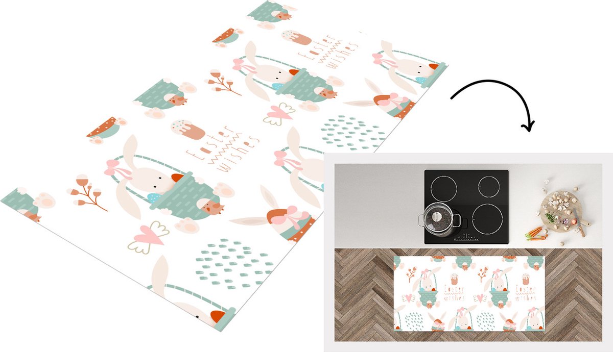 KitchenYeah Keukenloper - Loper keuken - Pasen - Patroon - Paasmand - 120x60 cm - Keukenloper vinyl Multicolor