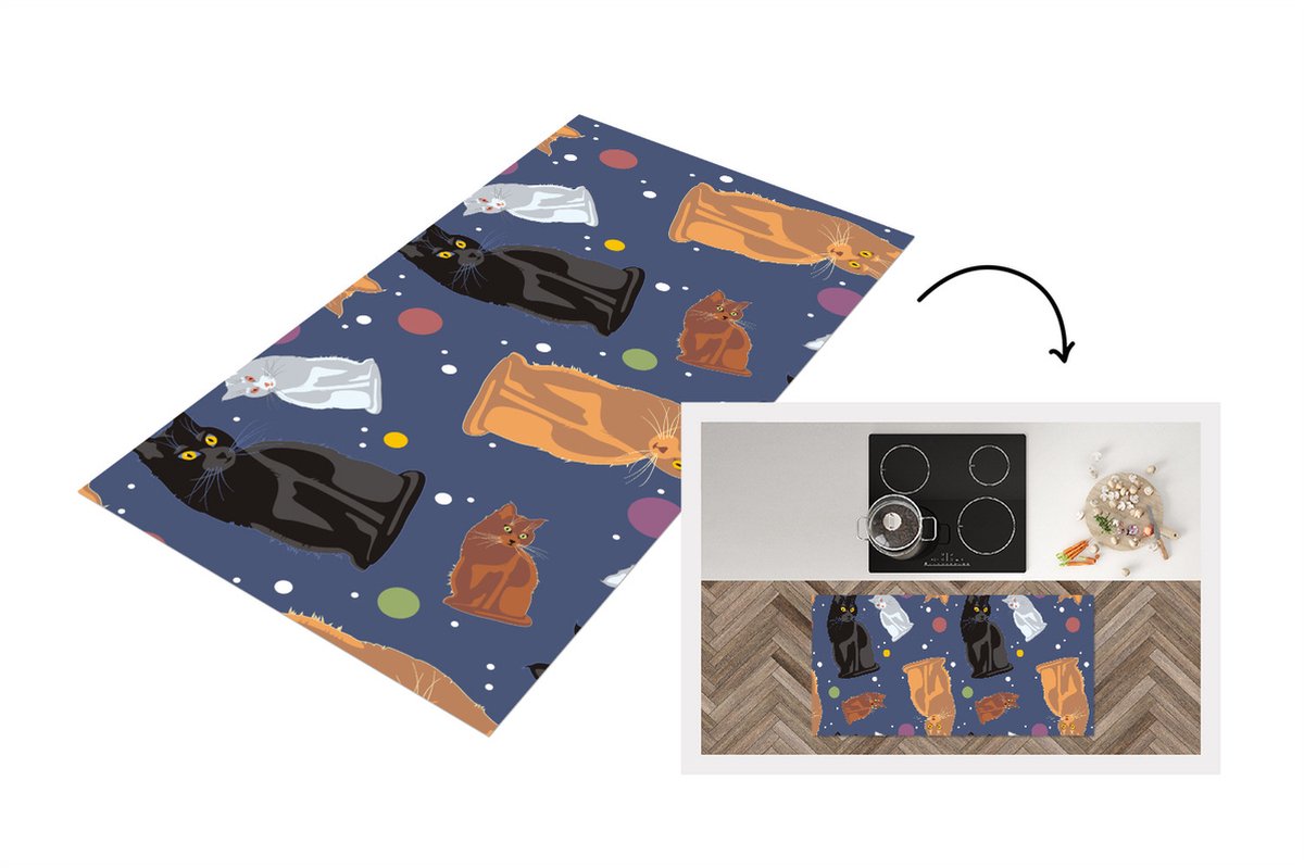 KitchenYeah Keukenloper - Loper keuken - Patronen - Kat - Ruimte - 120x60 cm - Keukenloper vinyl Multicolor