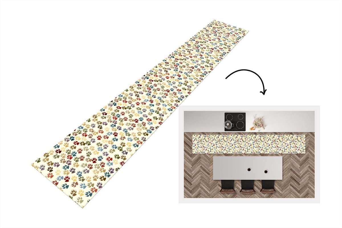 KitchenYeah Keukenloper - Loper keuken - Patronen - Hond - Poten - 300x50 cm - Keukenloper vinyl Multicolor