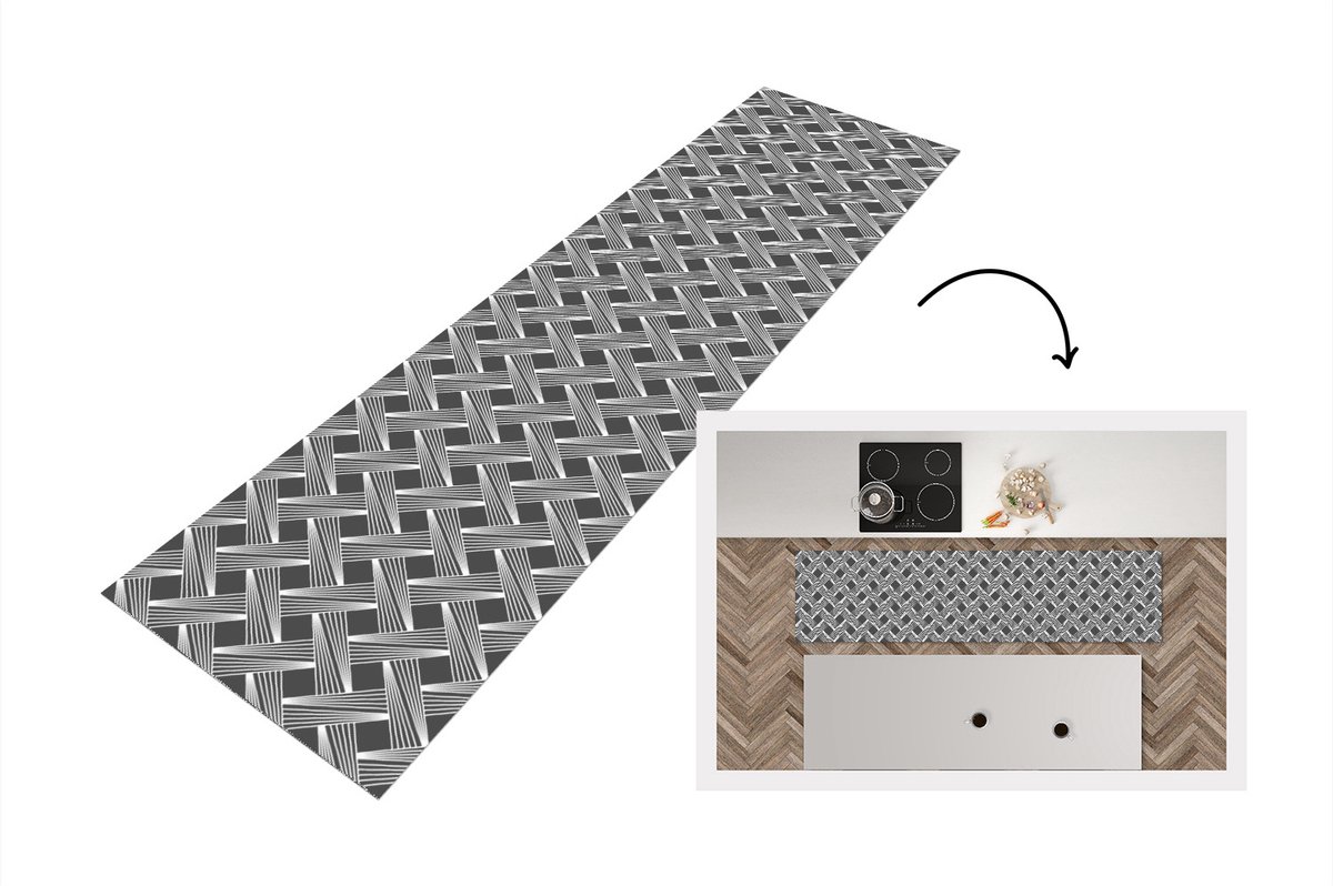 KitchenYeah Keukenloper - Loper keuken - Patroon - Grijs - Geometrisch - 240x60 cm - Keukenloper vinyl Multicolor