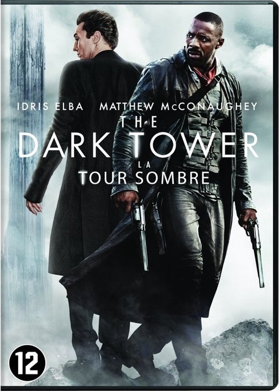 Idris Elba en Matthew McConaughey op de DVD-hoes van The Dark Tower, met wapens.