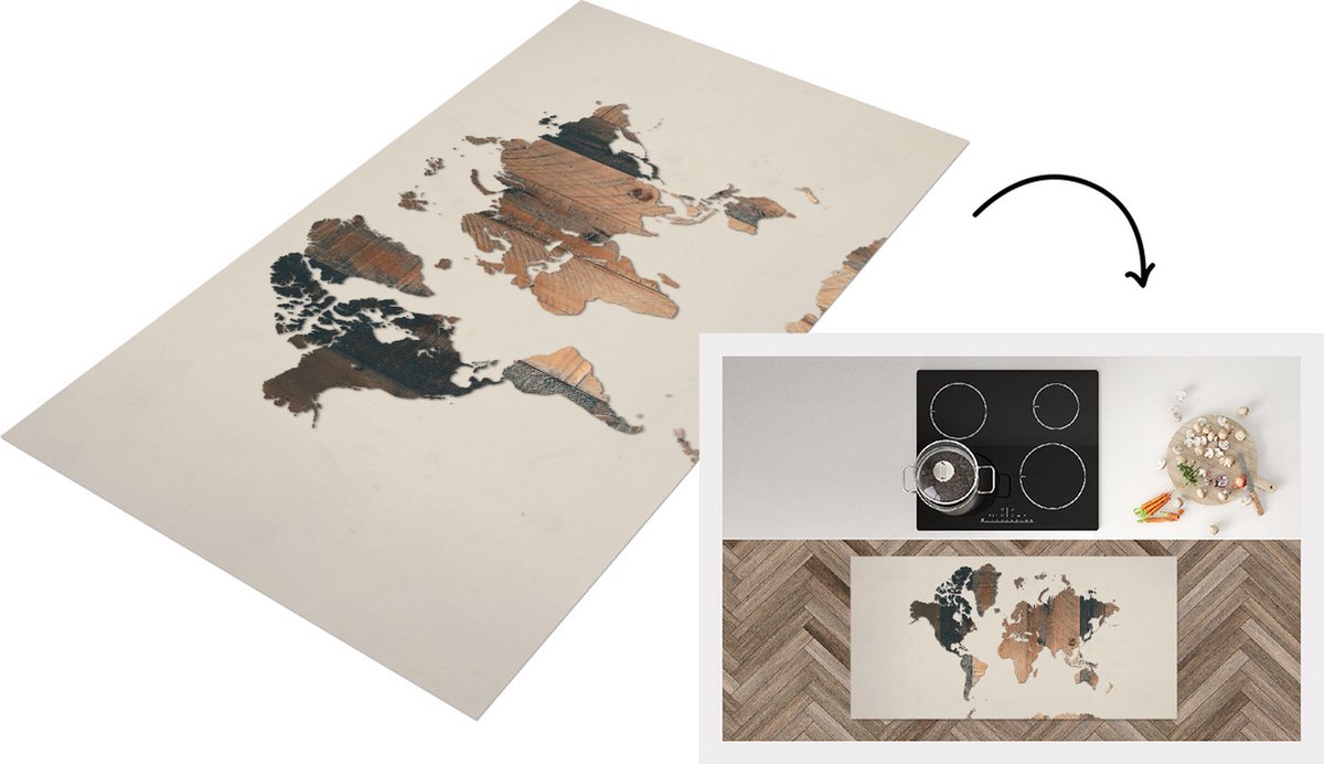 KitchenYeah Keukenloper - Loper keuken - Wereldkaart - Boom - Design - 120x60 cm - Keukenloper vinyl Multicolor